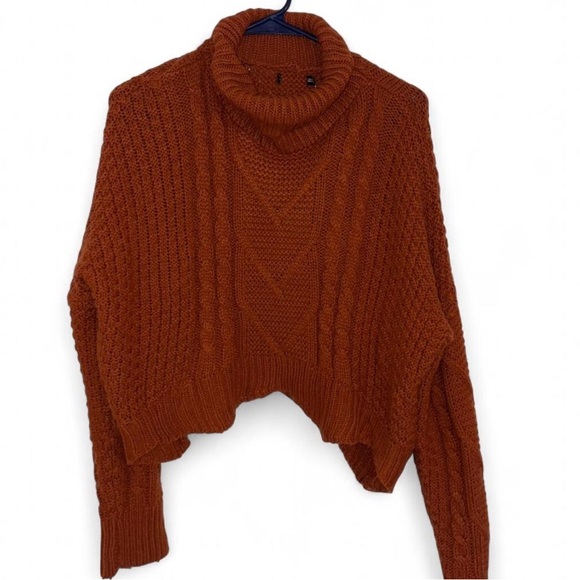 Sweaters - Burnt Orange Cable Knit Turtleneck Sweater